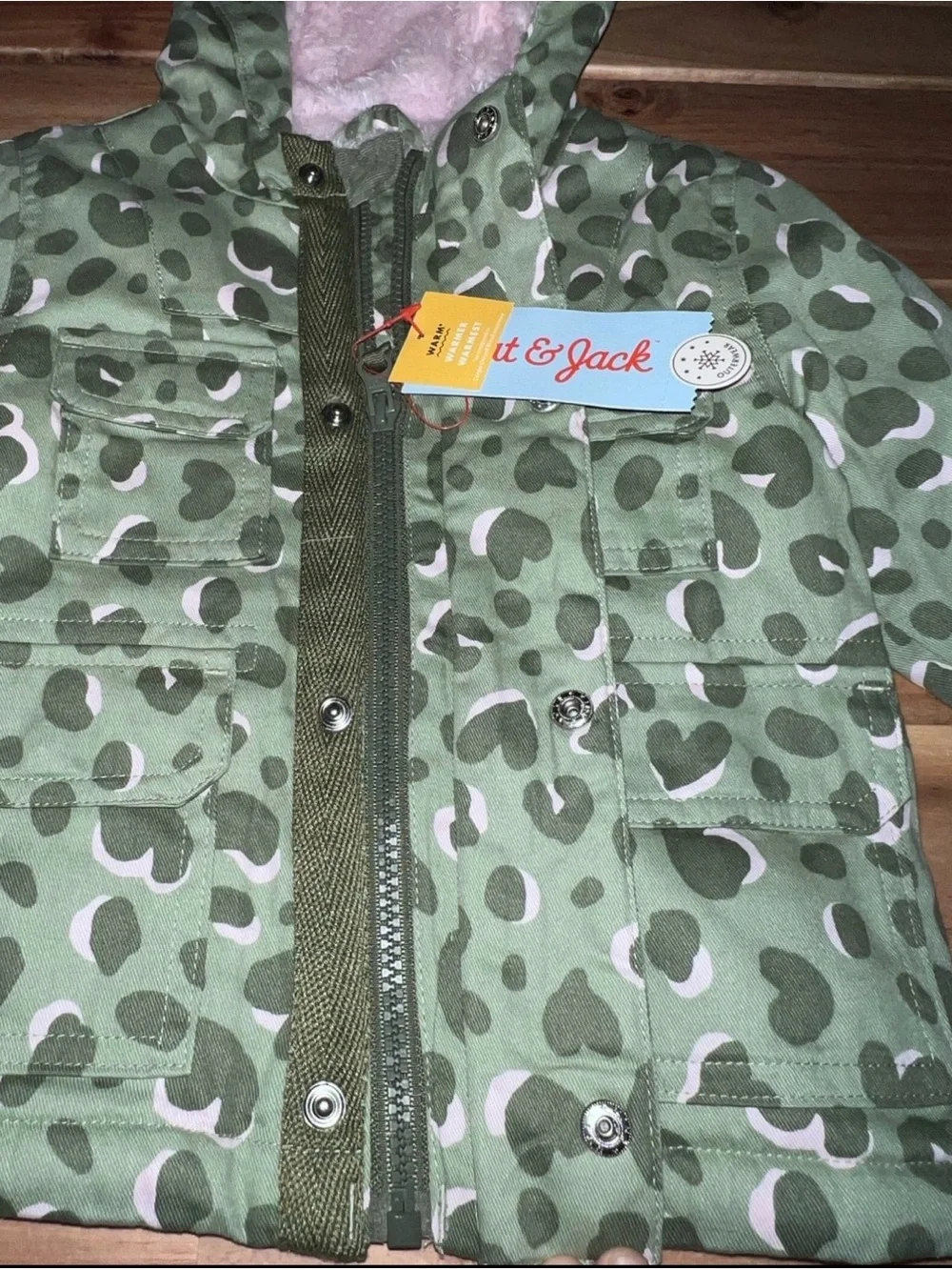 NWT Toddler fur lined military jacket- cat & jack 12M